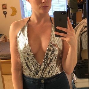 Silver sequin ultra low body suit